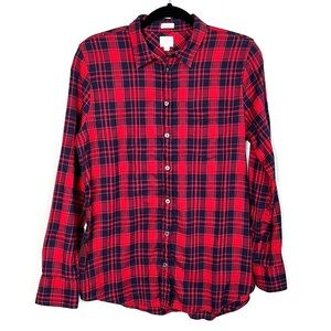 J. CREW Factory Boy Fit Red Navy Plaid Button Down shirt size Medium